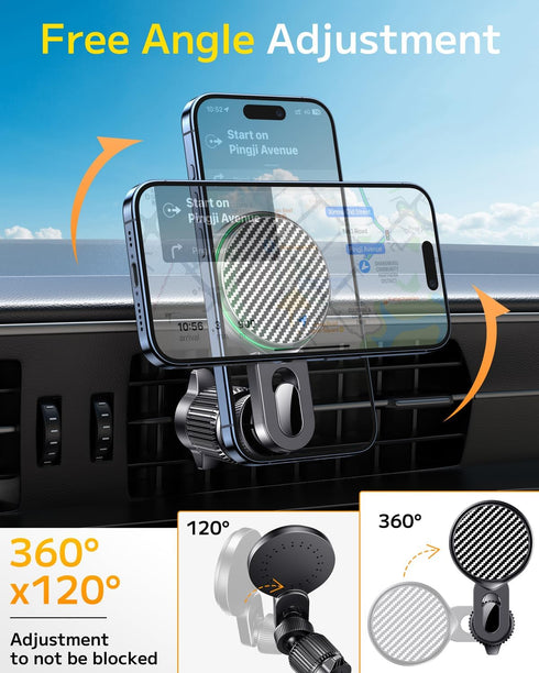 Qifutan 15W Magsafe Car Mount Charger, No Blocking of Air Vent, Wireless Car Charger, Magnetic Phone Holder for Car,