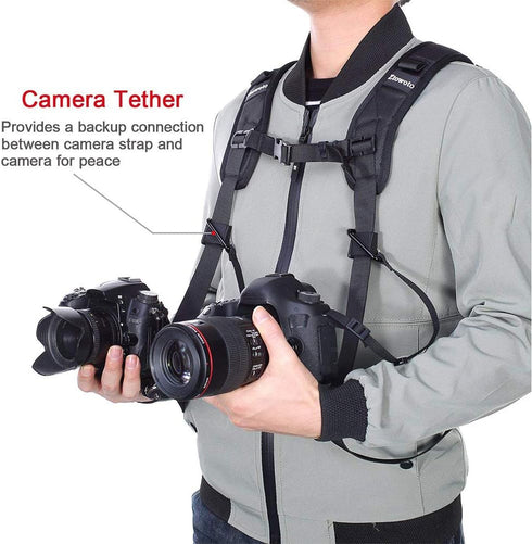 Ztowoto Double Shoulder Camera Strap Harness Quick Release Adjustable Dual Camera Tether Strap DSLR SLR Camera (ztowoto)