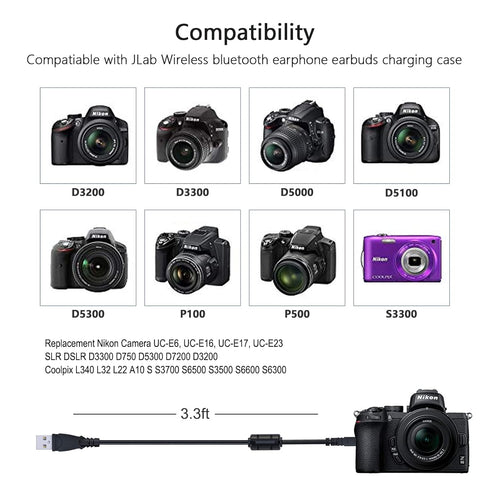 Replacement Nikon Camera UC-E6, UC-E16, UC-E17, UC-E23 USB Cable for Nikon SLR DSLR D3300 D750 D5300