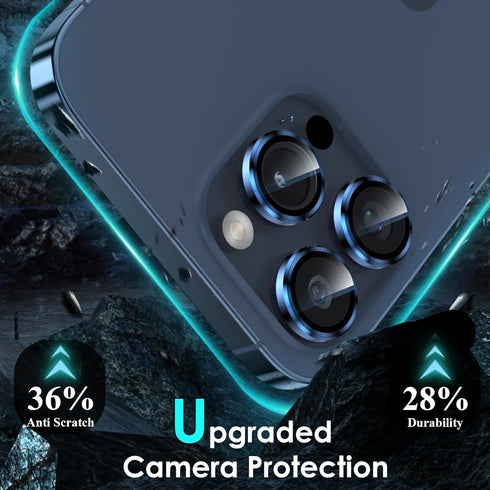 YWXTW Tempered Glass Camera Lens Protector for iPhone 15 Pro/Pro Max, Blue Titanium, Easy 1-Step Installation, Case