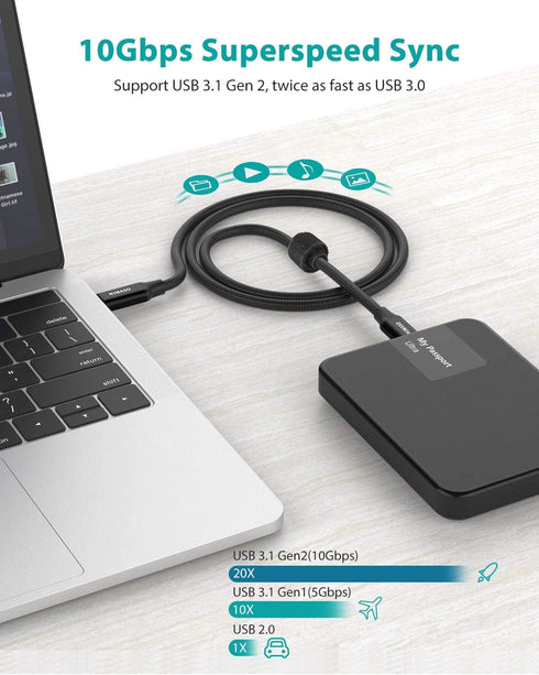 NIMASO USB C to USB C 3.1 Gen 2 Cable: 10Gbps Data Transfer, 4K Video, 100W PD Fast Charging for iPhone 15 Pro/Max,