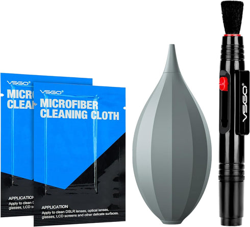 VSGO 4-in-1 Camera Cleaning Kit, Lens Cleaning Air Blower, Brush Pen, Microfiber Cloths for Canon, Nikon, Sony