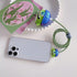3D Cute Cartoon Charger Protector Case for Apple 20W USB-C Power Adapter and Lightning Cable (Green Hat Mike)