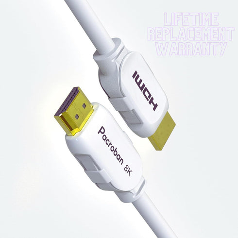 8K (20ft) White,8K 60, 4K 120, 10K VRR,48Gbps 2.2 2.3, Dolby CL3 Pacroban HDMI Cable and up to Resolution, eARC,QFT