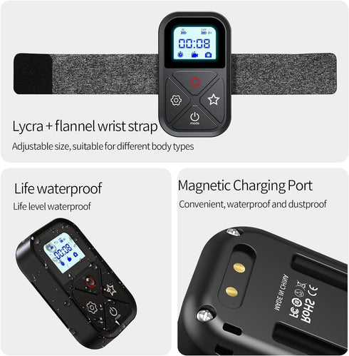 Smart Wireless Remote Control for GoPro: Camera Controller for Hero 12/11/10/9/8 with LCD Display and Wrist Strap