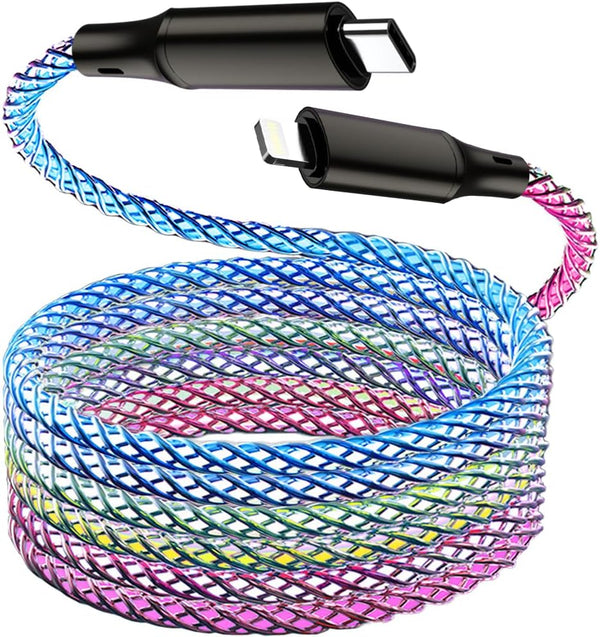 LED iPhone Fast Charger, 5ft RGB Colorful Gradual Light Up MFi Type C to Lightning Charging Sync Cord