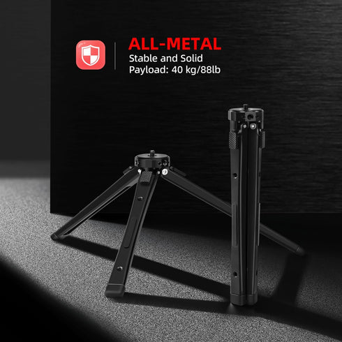 etc(40kg/88lb Zeadio Heavy Duty Metal Tripod Stand - Adjustable Universal Small Table Tripod for Camera, Gimbal, Action