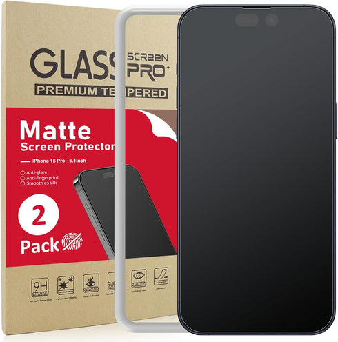 Ambison 2 Pack Matte Glass Screen Protector for iPhone 15 Pro 2023, 6.1", 9H Tempered Glass, Anti-Glare, Bubble Free.