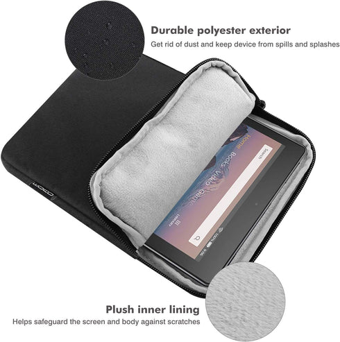 MoKo 7-8 Inch Tablet Sleeve Bag - Polyester Pouch Cover Case for iPad Mini (6th Gen) 8.3" 2021, Black