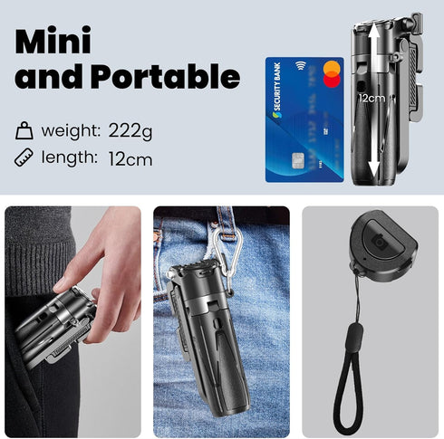 Linber 3-in-1 2 Portable Selfie Stick Tripod Grip with Cold Shoe Mounts Compact Extendable Phone Holder & Bluetooth