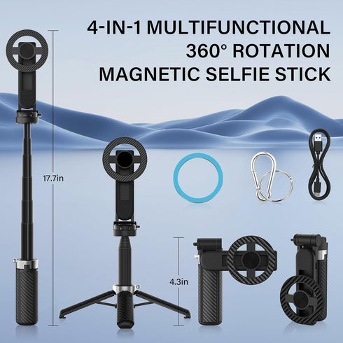 NKDFRI 4-in-1 360 (1PC) Opticnock Magnetic Selfie Stick for iPhone/Android - Rotatable, Extendable with Wireless Remote
