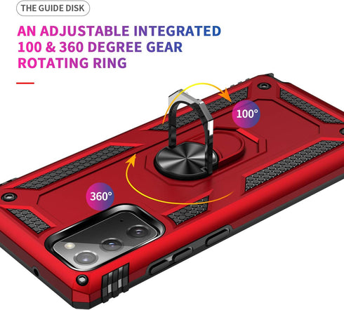Androgate Galaxy Note 20 Case with HD Screen Protectors, Military-Grade Metal Ring Holder Kickstand, Shockproof Cover