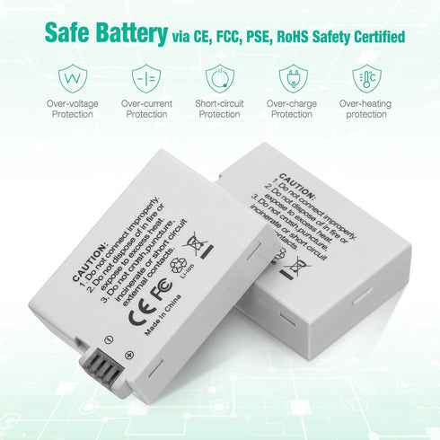 FirstPower 2 Pack LP-E8 Batteries for Canon EOS Rebel T5i, T4i, T3i, T2i, 550D, 600D, 650D, 700D