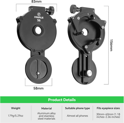 FANAUE Telescope Phone Adapter, Spotting Scope Smartphone Phone Mount for Binoculars Monocular Microscope, Magnetic