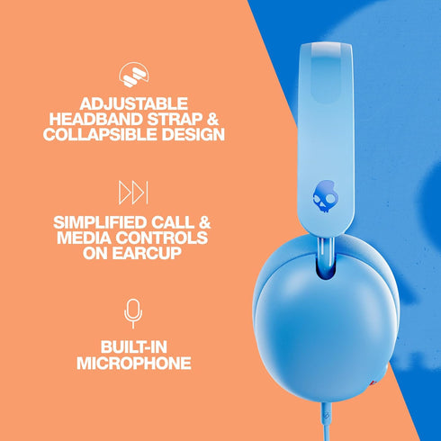 Skullcandy Grom Over-Ear Wired Headphones - Volume-Limiting for Kids, Surf Blue