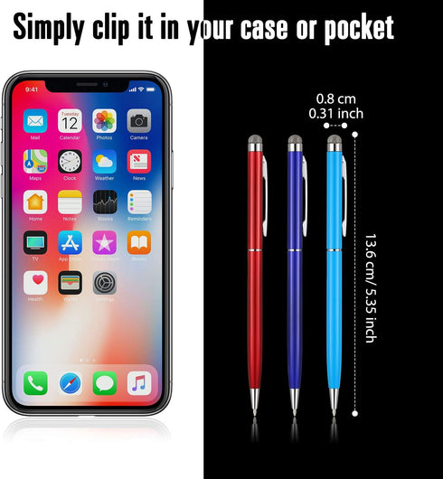 Outus 12 Pieces Stylus Pens for Touch Screens, Retractable Fiber Tip 2 in 1 Capacitive Stylus Ballpoint Pen Compatible with iPad iPhone Tablets Samsung All Universal Touch Screen Devices