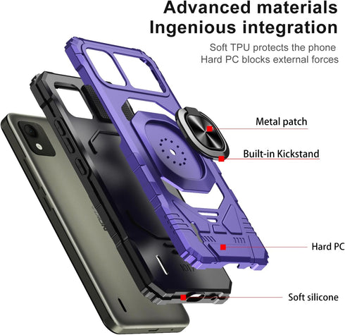 Ailiber Nokia C110 Case - Heavy Duty Shockproof Cover with Stand & Screen Protector, Military Grade, Purple, for Car