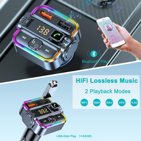 skybess PD30W QC3.0 5.3 FM Transmitter for Car Bluetooth, Upgraded USB C & USB Charger Bluetooth Radio Adapter