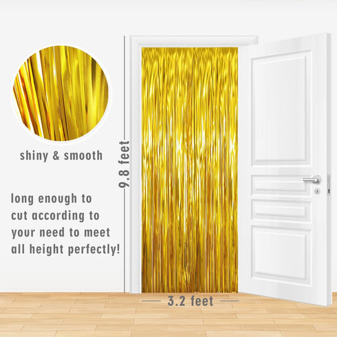 GOER 6.4 ft x 9.8 ft Metallic Tinsel Foil Fringe Curtains, 2 Pack Party Streamer Backdrop for Birthday and New Year