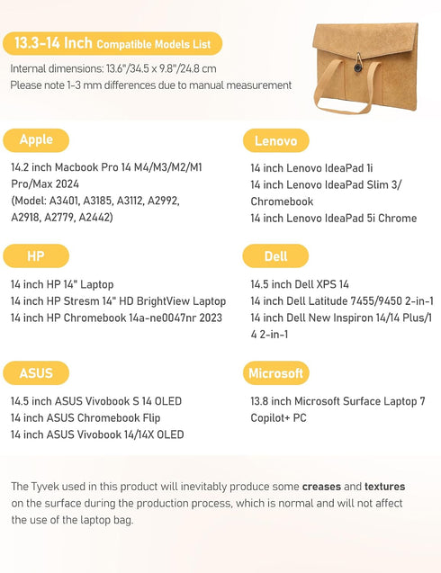 GAOCHY 13.3-14 Inch 14.2 Inch 14 M4/M3/M2/M1 2024, 14.5 Inch 14 14, 14 Inch Tyvek Slim Laptop Sleeve, Compatible