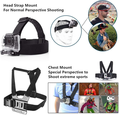 Chest Mount Harness Chesty Vest Head Mount Strap for Action Camera Compatible with GoPro Hero 11,10,9,8,Max,Go Pro Hero 7,6, 5,4, Session,3+,3,Hero (2018),Fusion,DJI Osmo,AKASO