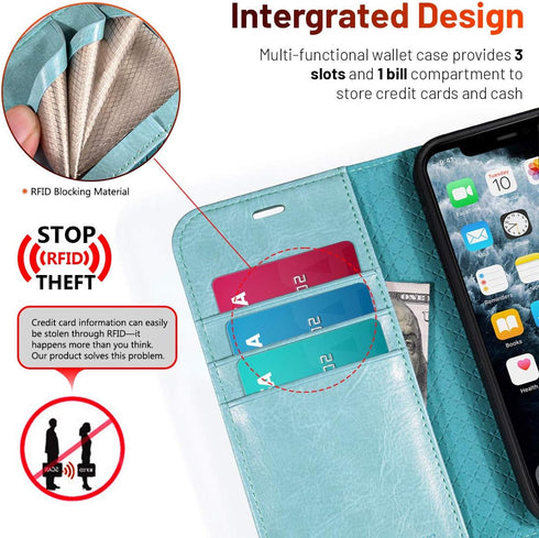 OCASE Wallet Case Compatible with iPhone 12/12 Pro, PU Leather Flip with Card Holders, Mint Green