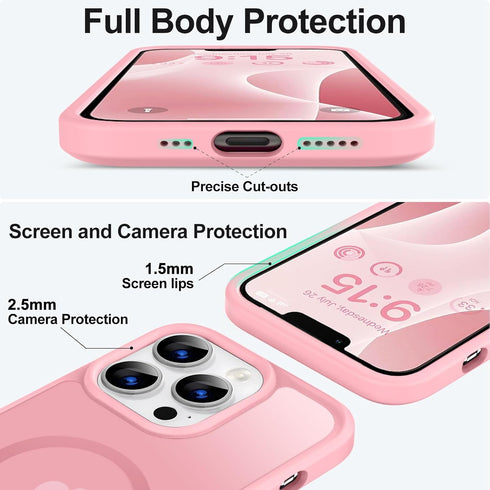 Vooii iPhone 13 Pro Case, Pink Translucent Matte, Shockproof & MagSafe Compatible, Protective Cover for 6.1" iPhone 13
