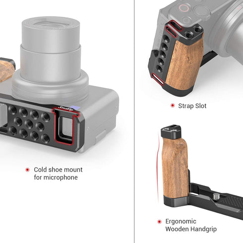 SMALLRIG L-Shape Bracket with Wooden Grip and Cold Shoe for Sony ZV1 Digital Camera - 2936