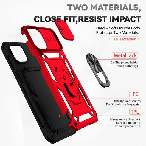 SunStory iPhone 14 Plus Case - with HD Screen Protector & Slide Camera Cover & Rotated Ring Kickstand - Red