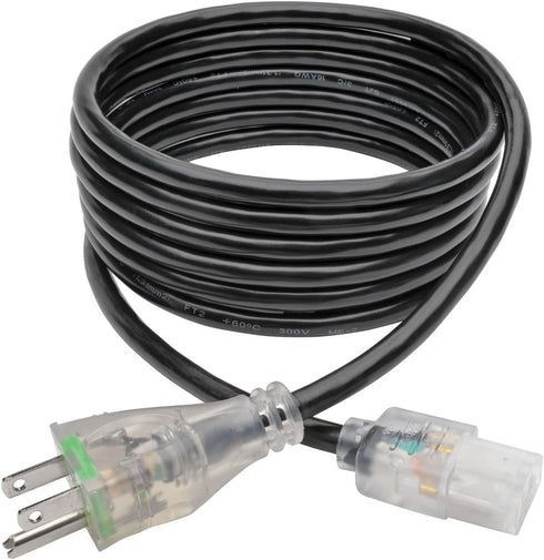 Tripp Lite Hospital Medical Power Cord, 10' (P006-010-HG13CL), 13A, 16AWG, 5-15P to C13, Clear, Black