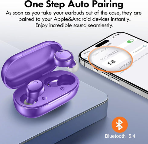 5.4 48H Headset Lanteso True Wireless Bluetooth Earbuds, Playtime,Light Weight Headphones in Ear Buds Built in Mic
