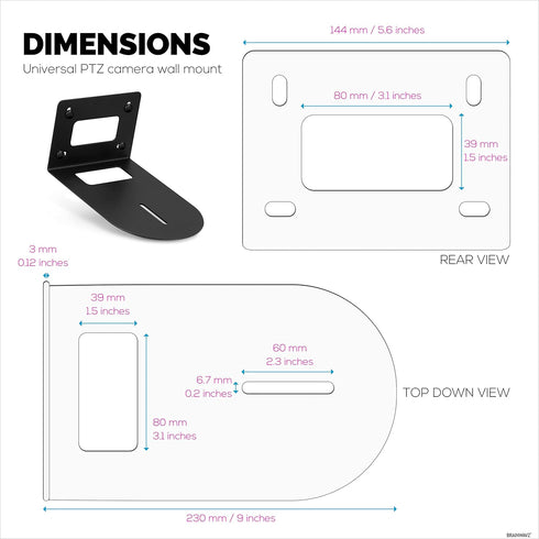 PTZ Camera Wall Mount Bracket, Compatible with HuddleCam, Sony, AVIPAS, Universal Holder Shelf by Brainwavz