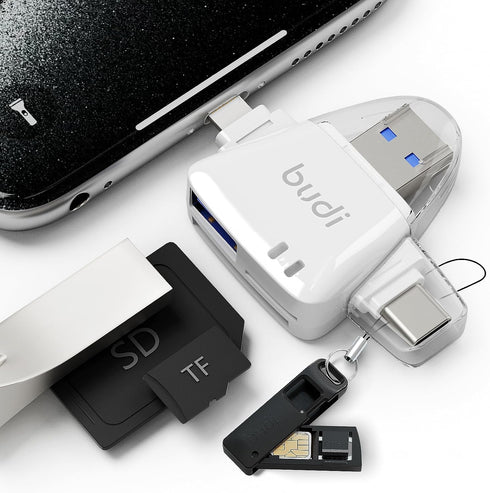 BUDI SD Card Reader for iPhone, 6-in-1 Micro SD TF Memory Card Reader