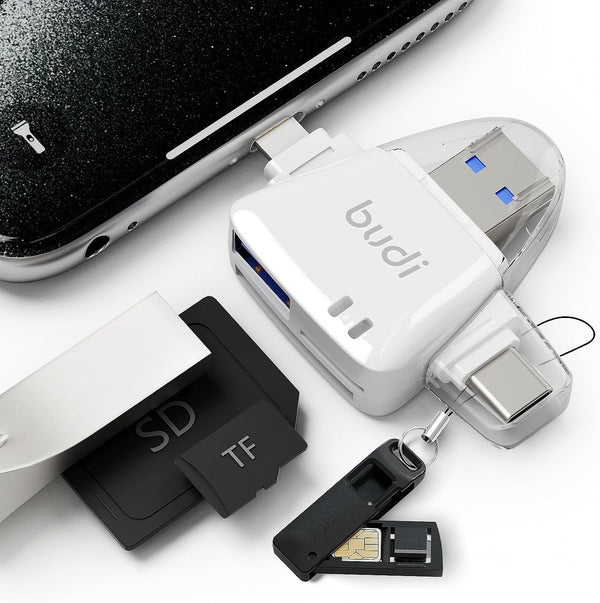 BUDI SD Card Reader for iPhone, 6-in-1 Micro SD TF Memory Card Reader