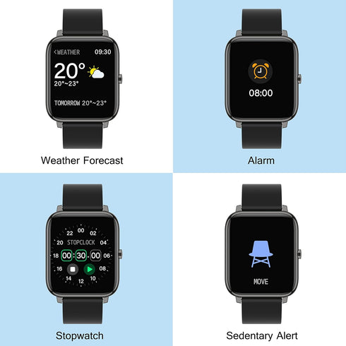 Popglory Smart Watch, Fitness Tracker with Blood Pressure/Oxygen Monitor, Full Touch for Android & iOS, Black