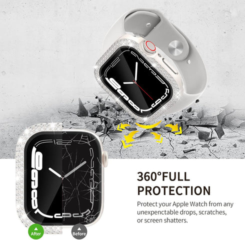 2 in 1 Waterproof Bling Case for Apple Watch, 40mm Screen Protector SE Series 6/5/4, Women Glitter Diamond Bumper