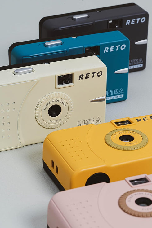 RETO Ultra Wide Slim 35mm Reusable Daylight Film Camera - 22mm Wide Lens, Focus Free, Lightweight (Cream)