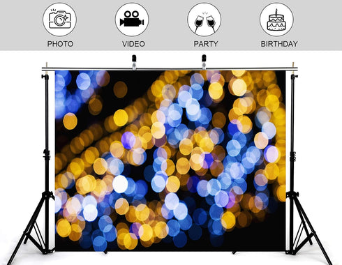 KeyWork 10x8ft Blue Gold Bokeh Backdrop Glitter Night Light Abstract Sparkle Photography Background for Wedding