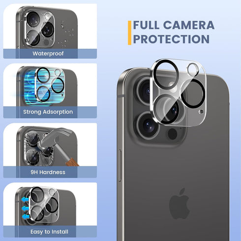 Maxdara 6 in 1 Screen Protector for iPhone 15 Pro Max (6.7 inch) - Front, Back & Camera Lens Protectors, Tempered Glass.