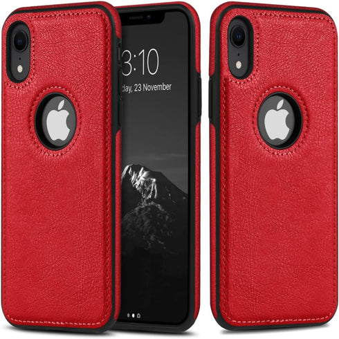 Classy Design Luxury Leather Ultra Slim Phone Case for iPhone XR, Full Body Non-Slip Grip 6.1 Inch (Red)