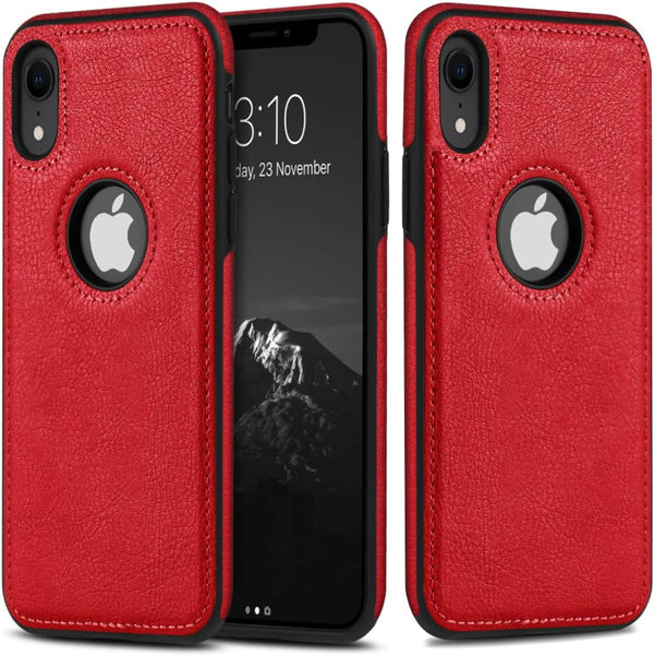 Classy Design Luxury Leather Ultra Slim Phone Case for iPhone XR, Full Body Non-Slip Grip 6.1 Inch (Red)