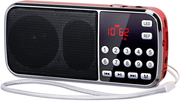 PRUNUS J-189 Bluetooth AM FM Radio, Small Portable Radio with Dual Speaker Heavy Bass, LED Flashlight, Pocket Size, TF