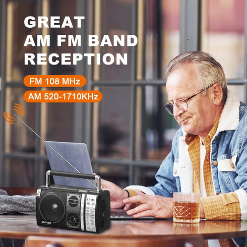 LEOTEC AM FM Radio, Portable Bluetooth Radio, Plug in Wall or Battery Operated Best Reception with Headphone Jack, Handheld Great for Home, Outdoor