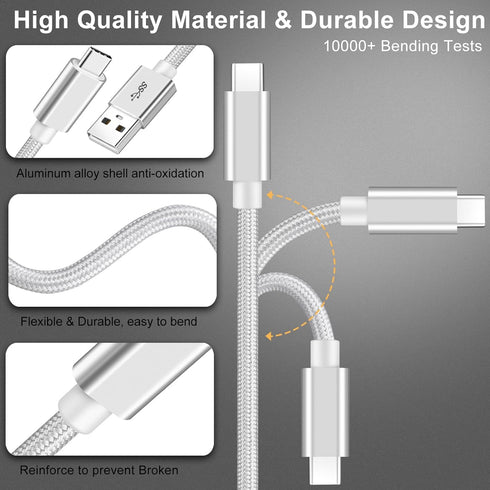 Vortex PD10GB3A-2-2-SILVER Type-C Data Cable 3A Fast Charging USB3.2 Universal Mobile Phone Tablet (2 pcs Pack)