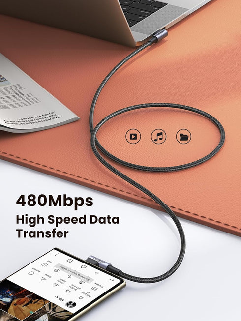 UGREEN 3.3FT Right Angle USB C to USB C Cable, 60W Fast Charging for iPhone 15, MacBook Pro, Galaxy S24, Pixel 8.