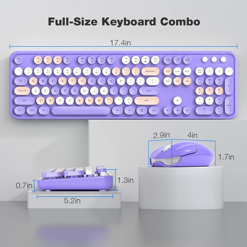 MOFII Wireless Keyboard and Mouse Combo, 2.4GHz Retro Full-Size Keyboard with Cute Mouse