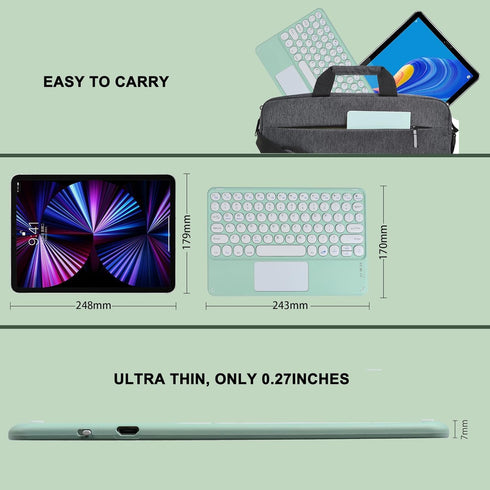 KUYHRF Wireless Keyboard with Touchpad, Ultra-Thin Rechargeable Bluetooth Keyboard Mini with Trackpad, Round Keys
