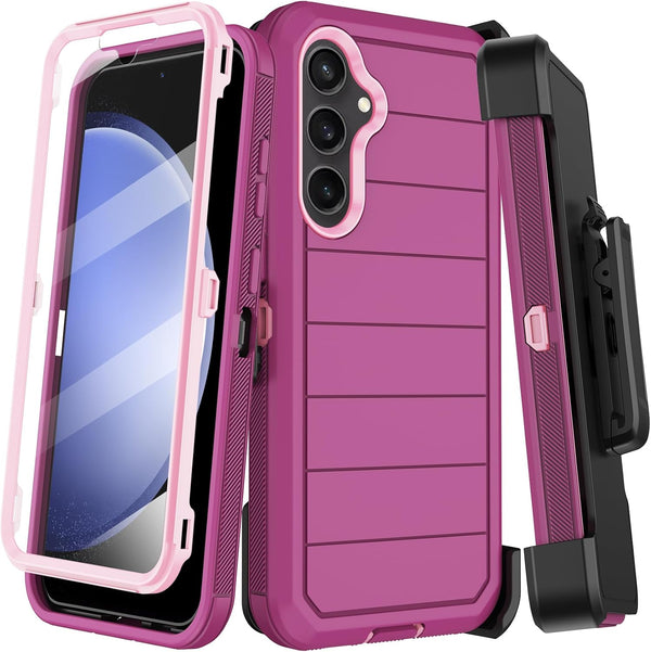 Shop Samsung Galaxy S23 FE Case (6.4") - Rugged Burgundy Cover with Belt Clip, Kickstand & Built-in Screen Protector.