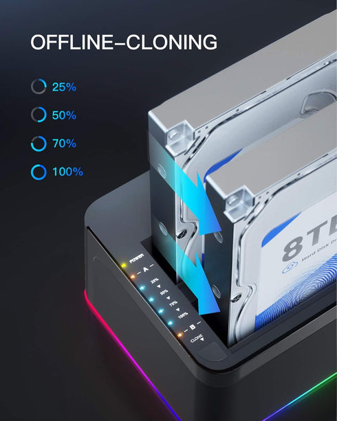 Inateck 3.0 2.5 3.5 Inch SA02003 RGB SATA to USB Hard Drive Docking Station with Offline Clone, for and HDDs and SSDs
