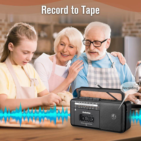 Gelielim Cassette Tape Player Bluetooth Boombox, AM/FM/SW Radio Stereo, Tape Player/Recorder with Big Speaker, Earphone